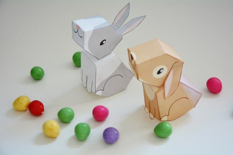 Imprima o modelo desdobrável para pequenas caixas para coelhos com orelhas verticais ou articuladas