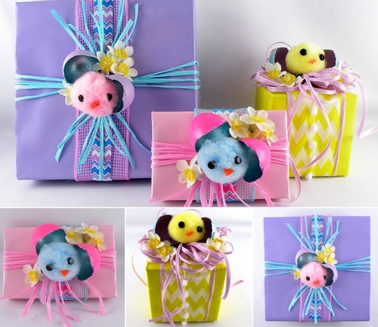 Faça decorações para embalagens de Páscoa com pintinhos de pompons e cascas de ovo