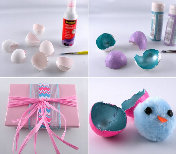 Pinte cascas de ovo com tintas acrílicas e faça pintinhos com uma bola