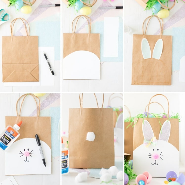 Faça uma sacola de Páscoa com um coelhinho da Páscoa feito de papel ou outros animais