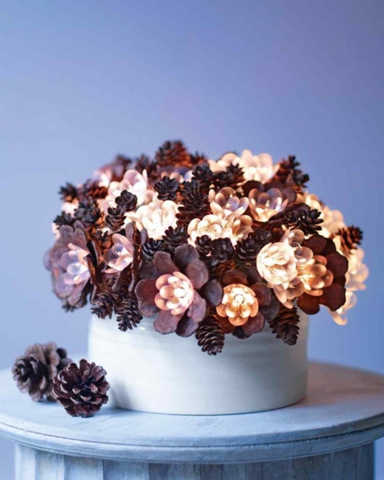 decoração de mesa-natal-faça-você-mesmo-cones-strauss-lights-beautiful-romantic-schuessel