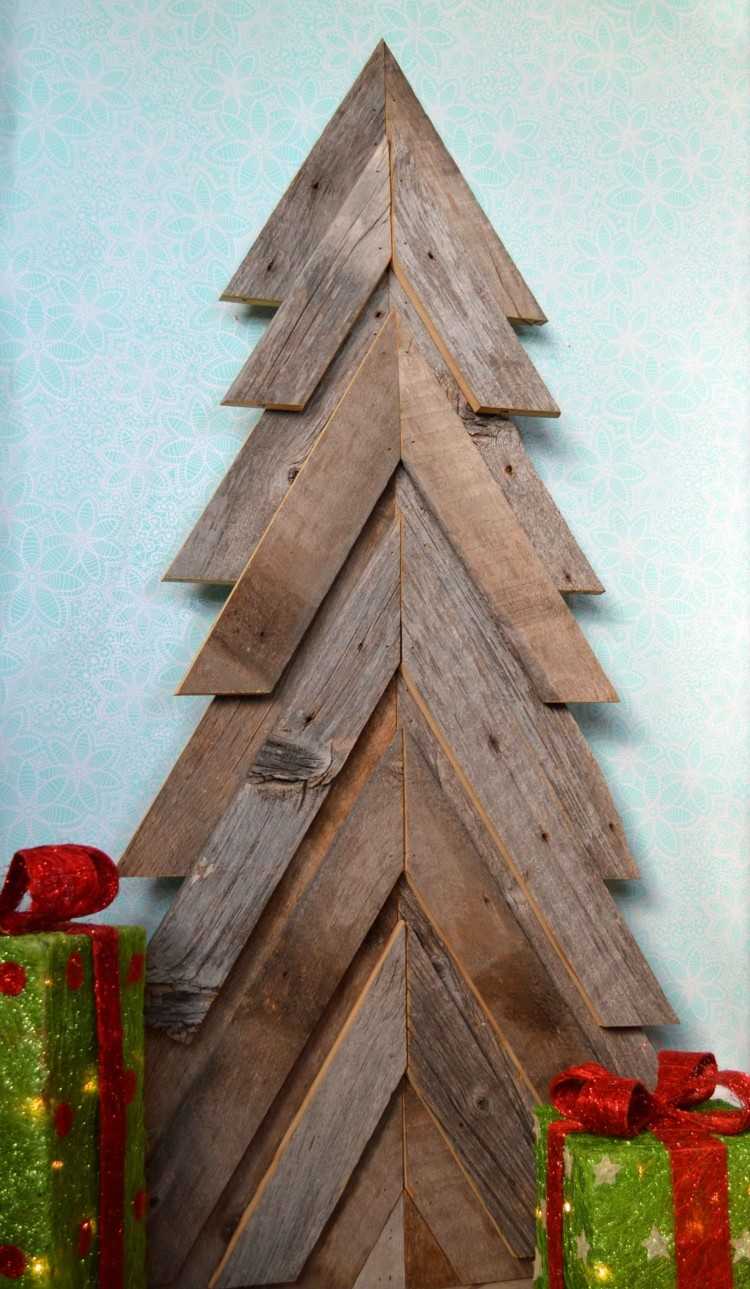 Decoração de Natal em madeira Idéia de árvore de Natal Tábuas de madeira presentes decoração de parede