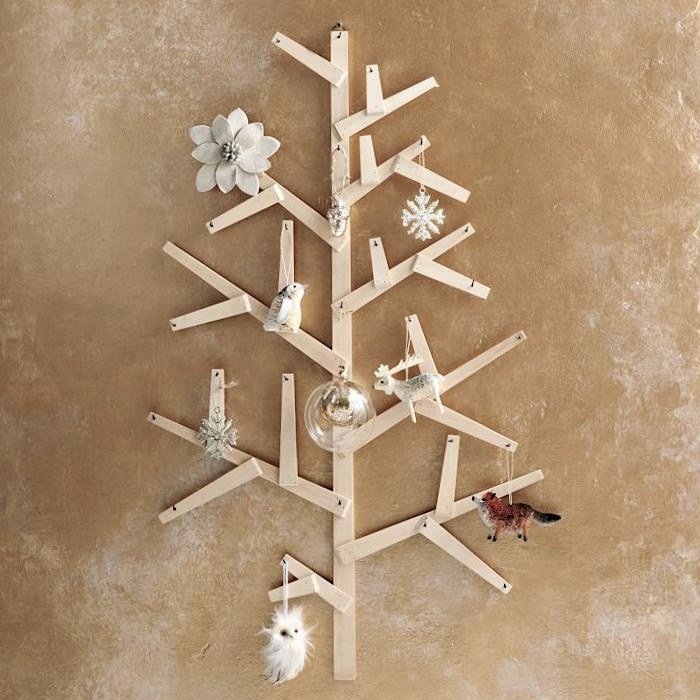 Artesanato ideias-Natal-alternativa-árvore-do-abeto-feito-de-madeira-decorações de parede-silhuetas de pássaros