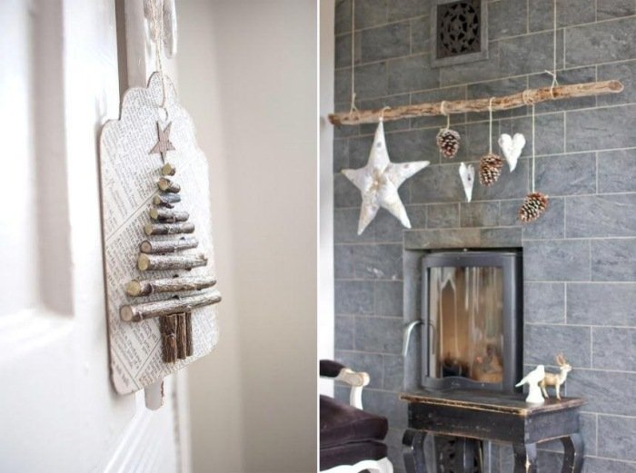 Decorações de árvores-idéias-criativas-para-decoração-natal-diy-galhos-galhos-pinhas