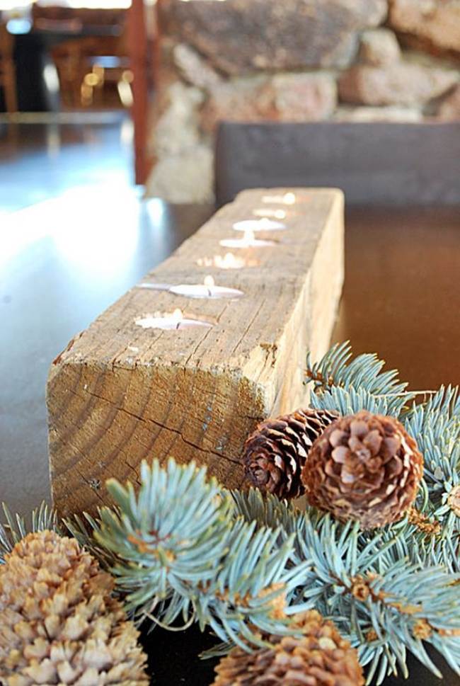 castiçais-rústicos feitos-de-madeira-quadrada-ideias-criativas-para-decorações-de-mesa-de-natal