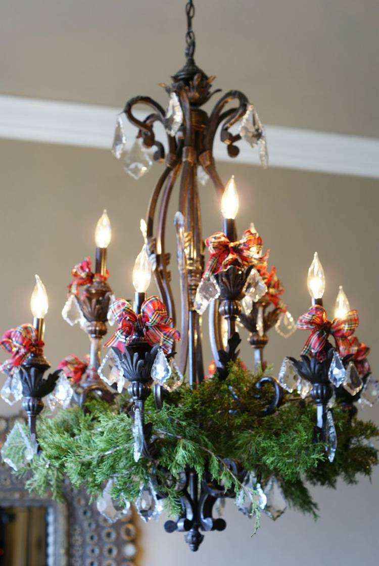 lustre decoração natal abeto ramos arcos fitas