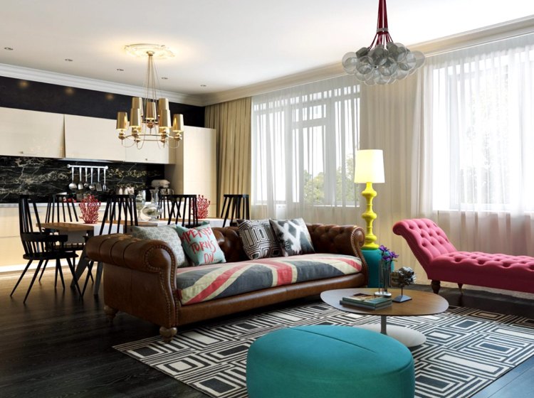 lustre-ouro-sala de estar-pop-art-mobiliário-cores vivas