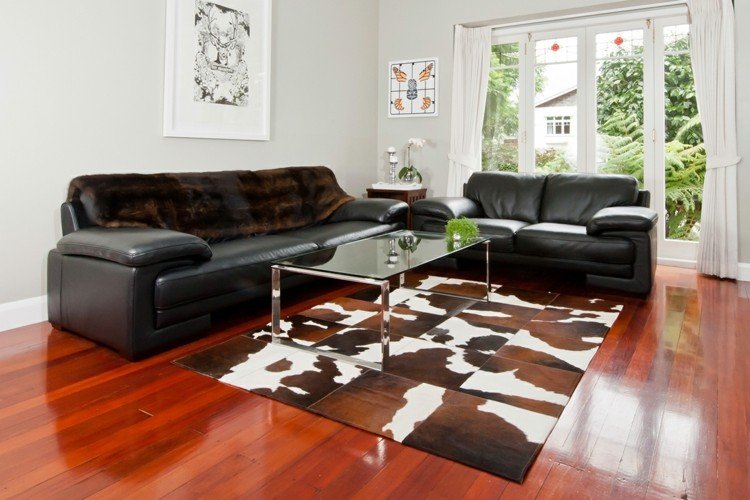 couro-carpete-couro-preto-couro-sofá-mesa-mesa de centro de couro