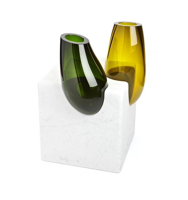 Acessórios para casa vaso de vidro verde amarelo moldura de mármore