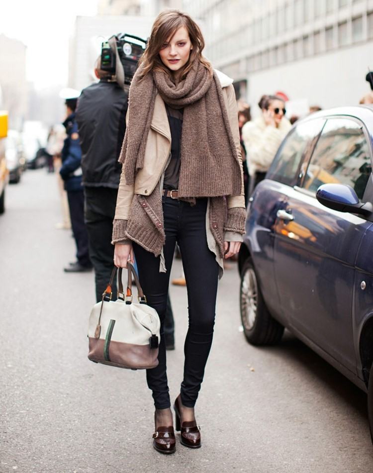Lagenlook fashion jaqueta de couro com camadas de mola-assimétrica-cardigan-cobertor-lenço-calça tubo preto-bolsa feminina