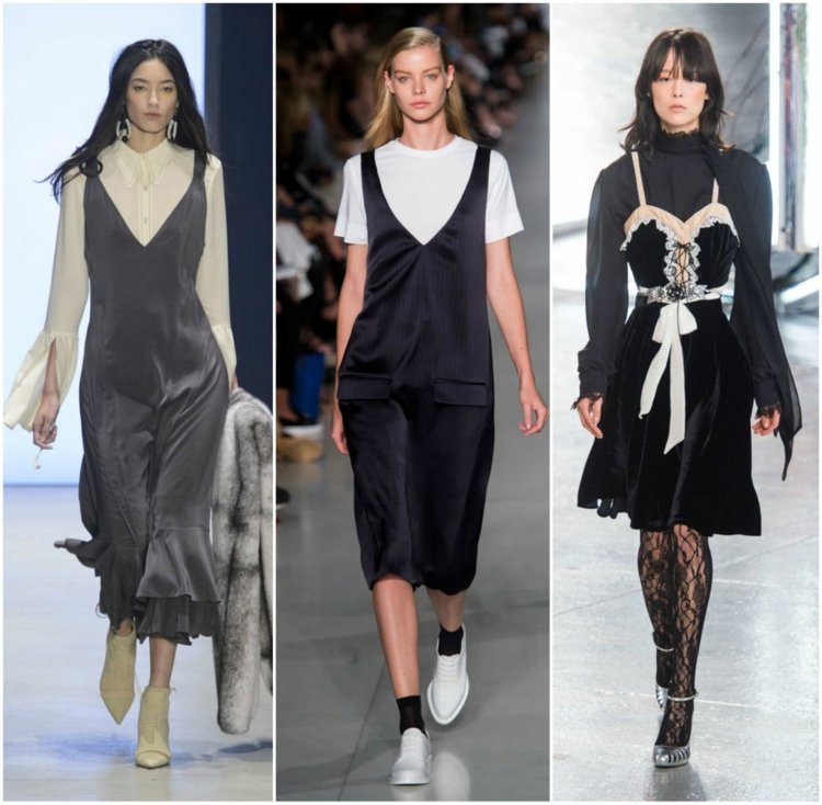 Lagen-look-fashion-ideas-outfit-layering-silk-dress-blouse-medium-length-dress-t-shirt-bustier-dress-night wear