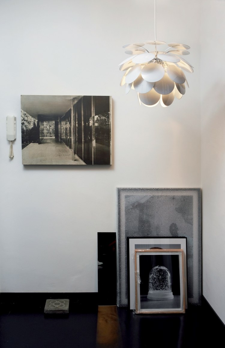 lâmpada placas redondas fotos arte piso de alto brilho preto