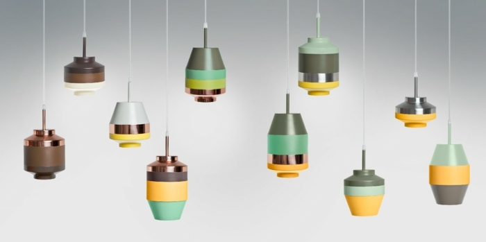 lâmpadas padrão listras design colorido metal amarelo turquesa cinza