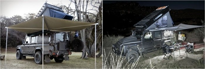 veículo off-road land rover defensor icarus toldo da tenda