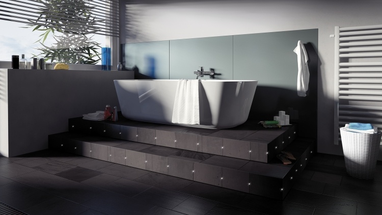 LED em azulejos -luminação-indireta-banheiro-banheiro-preto-branco-paulmann