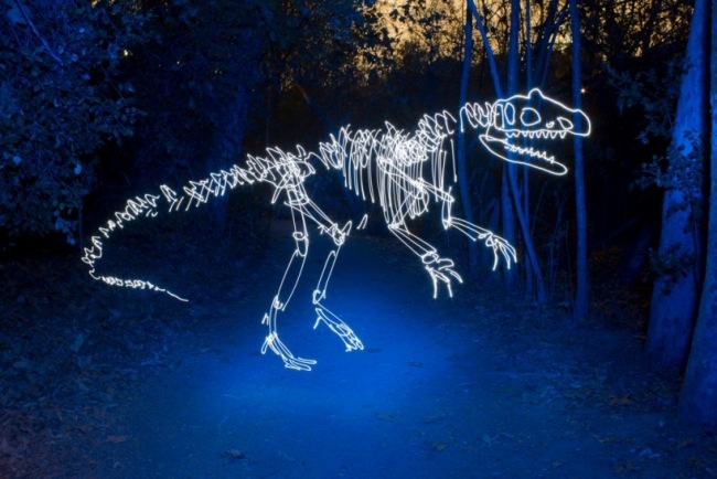dinosaur art installation light de darren pearson