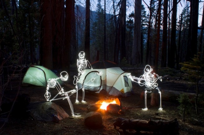 skeletons camping light installation by darren pearson