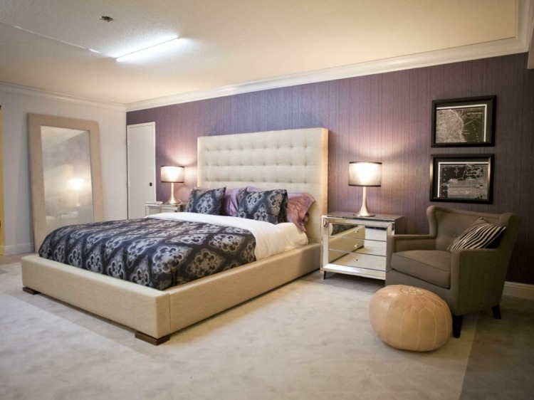 design de quarto wallpaper-lilac-idea-cream-bed-comfort