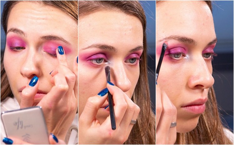 A maquiagem de festa de ano novo em fúcsia fica perfeita para olhos azuis