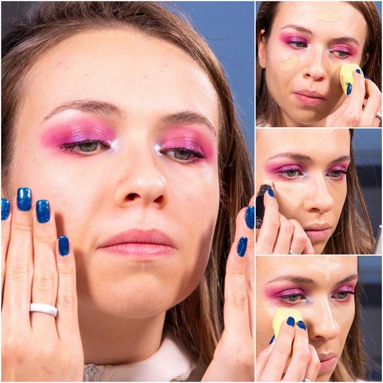Look de maquiagem de festa de ano novo em cartilha fúcsia