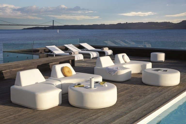 Mobiliário de jardim lounge modular sofá de couro sintético-mesa de centro