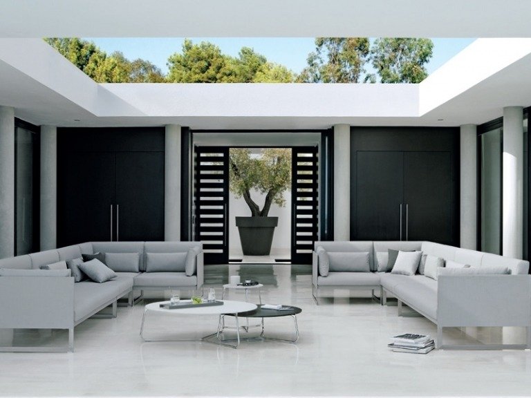 Móveis de jardim-lounge-sofá-mesas de metal-idéias de terraço