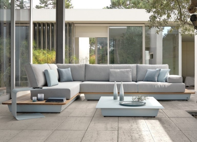 Móveis de jardim lounge-sofá de madeira-moldura-terraço-mesa de centro