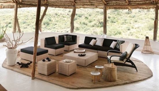 Mobiliário de jardim lounge conjunto de sofás preto e branco