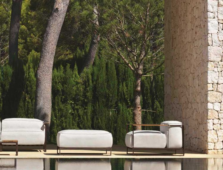 móveis de sala de jardim mesa lateral italiana pernas de metal estofamento em tecido de linho