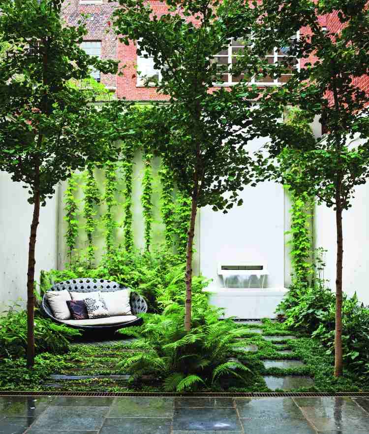 Proteção contra ruído para o jardim -modern-white-trees-green-city-glass