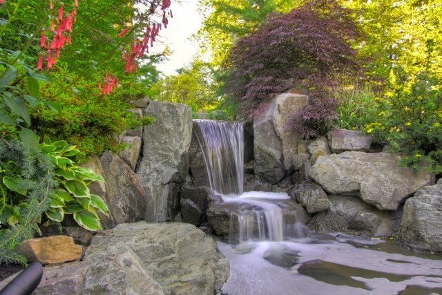 Jardim de lagoas de água, cachoeira, ruído, idéias, design de jardim