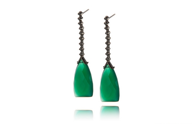 brincos ágata verde-diamantes negros-parada coleção de joias ecológicas