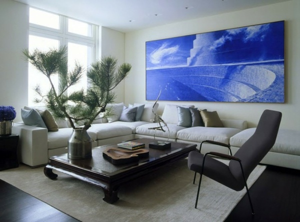 decoração de parede azul-moderna-sala-loft