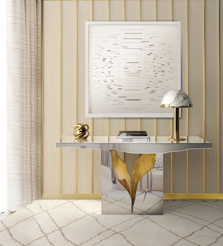 luxo-móveis-console-mesa-moderno-espelhado-latão
