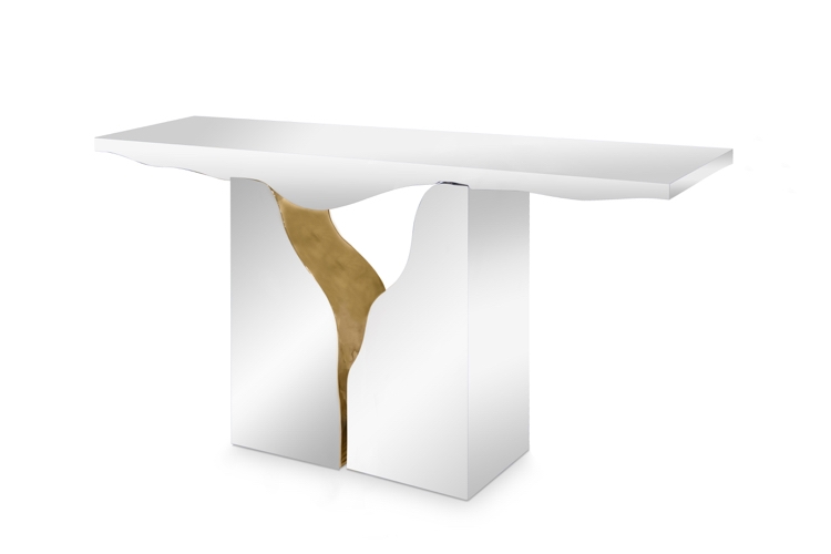 luxo-mobília-console-mesa-corredor-espelho-pé de latão