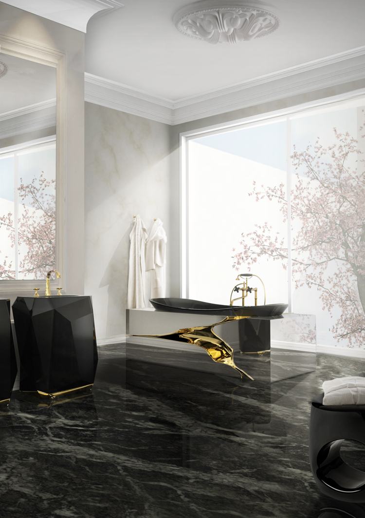 Móveis de luxo com revestimento de banheira em latão espelhado