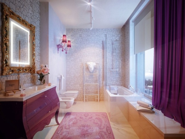 Banheira de bem-estar, azulejo, papel de parede não tecido, penthouse, visualização em 3D, realista