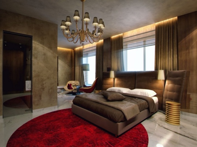 Idéias de decoração de quarto - carpete deluxe lustre vermelho apartamento na cobertura - Moscou