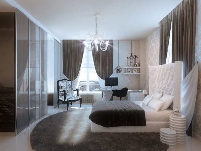 mobília quarto deluxe lustre de cristal branco preto penthouse arquitetura y-s