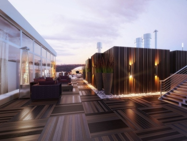 Ver o terraço da cobertura em Moscou telhas de madeira que colocam - projeto digital - apartamento de cobertura