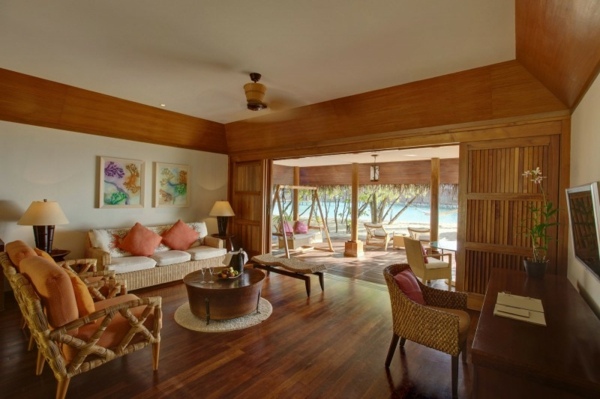 Casa de praia de madeira com sala de estar - Ilha das Maldivas