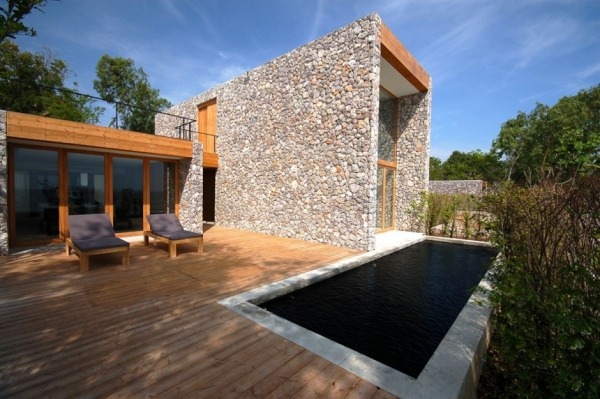 arquitetura fascina ao ar livre piscina moderna de pedra natural
