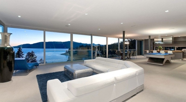luxo villa sofá branco tapete azul
