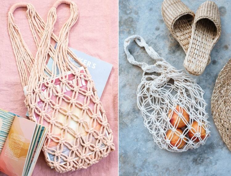Faça sua própria sacola de macramê para compras - design de nó quadrado para iniciantes