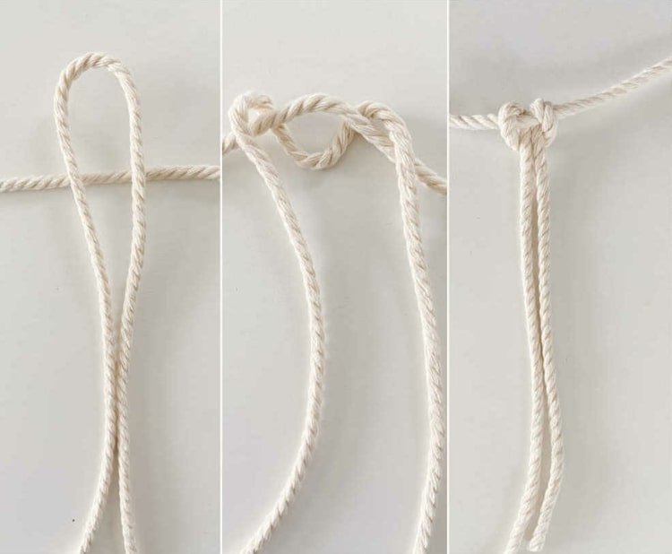 Instruções para o nó da cabeça de cotovia para amarrar em uma alça ou transportadora