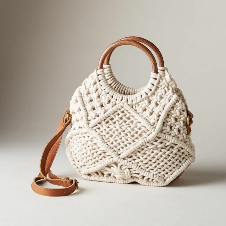 Os sacos de macramé são feitos com nós quadrados simples ou padrões interessantes