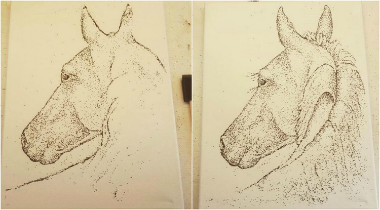 Pintura em tela de desenho de cavalo de pólvora
