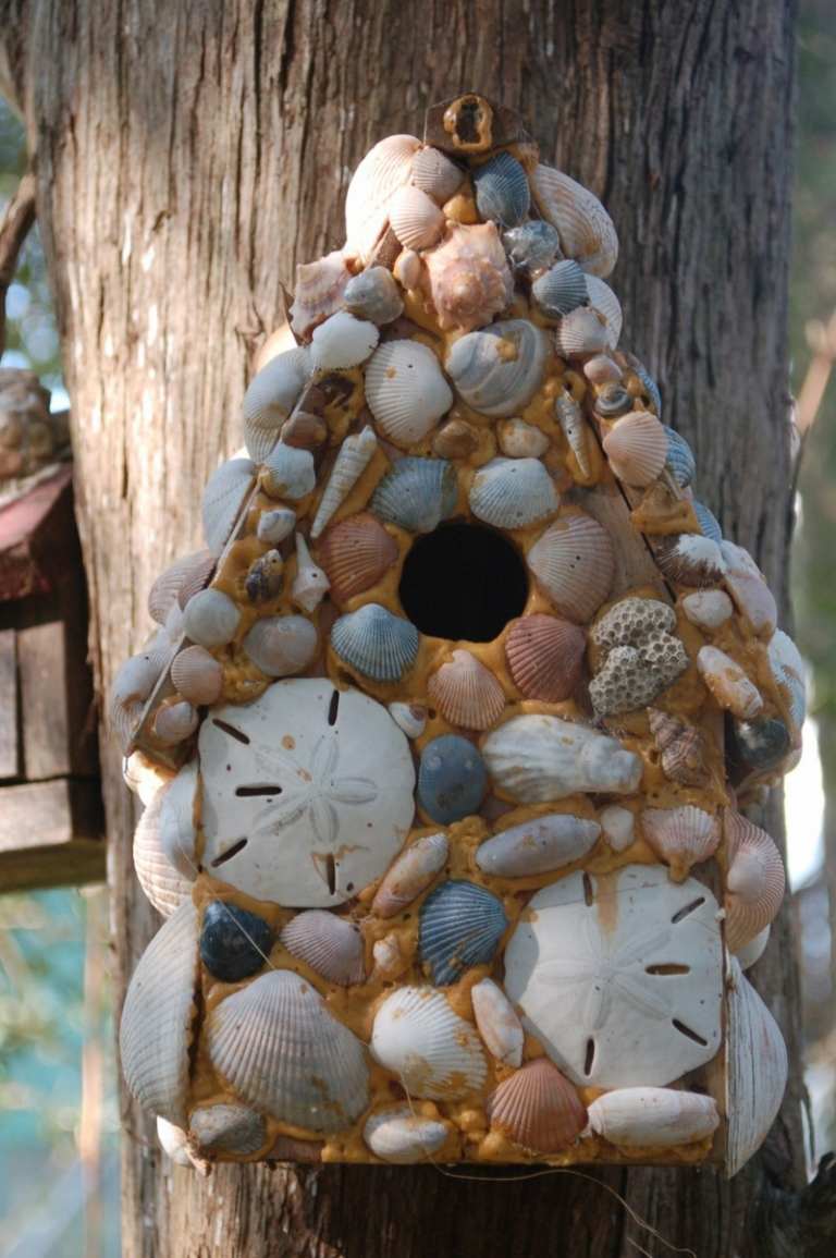 conchas de casa de pássaros decoração marítima decoram árvore de ideias de jardim
