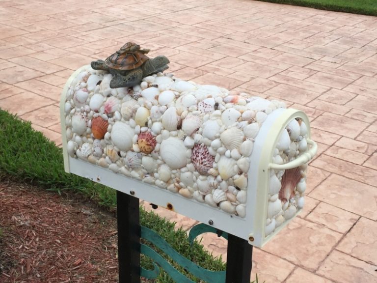 caixa de correio deco marítima conchas do mar aparência romântica tartaruga ideia ao ar livre