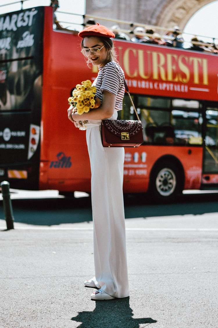 Mulheres com roupas de primavera combinam fotos como calças Marlene